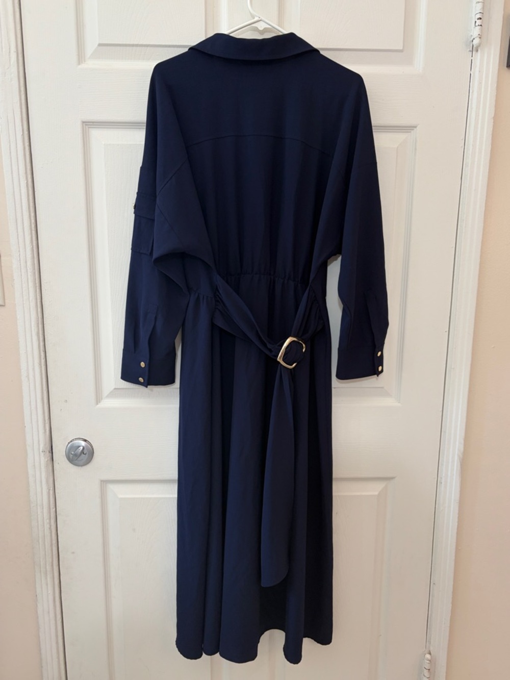 Zara Navy Long-Sleeve Button-Front Maxi Dress - Picture 4 of 5